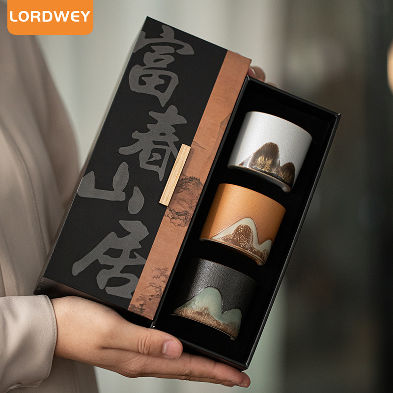 LORDWEY Tea Cup Chinese Style Ceramic Retro Master Cup Single Cup Home Tea Cup Remote Mountain Tea Set Gift Giving, High-End Gift Box Set ราคา 740 บาท*ส่งฟรี